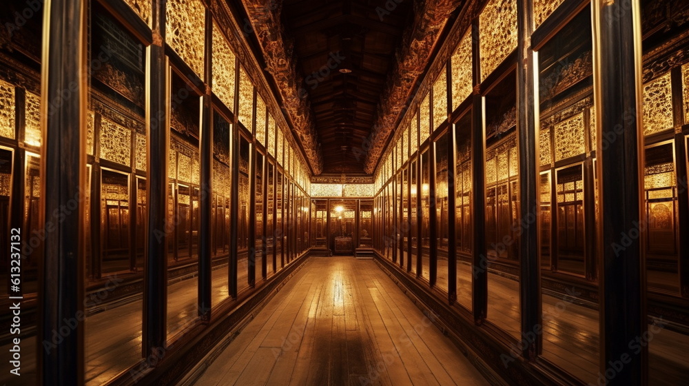 Luxurious Ancient Chinese Hall of Mirrors A hall of mi_007, Generative AI, Generative, AI