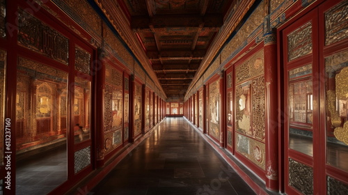 Luxurious Ancient Chinese Hall of Mirrors A hall of mi_010, Generative AI, Generative, AI