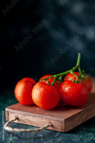 front view fresh red tomatoes on a dark background vegetable color salad meal food