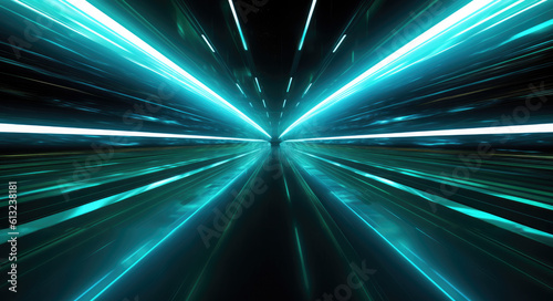 Abstract image of speed motion light green on a dark background. High quality photo