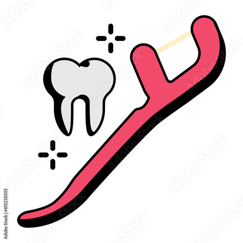 Dental Floss concept, interdental brush vector icon design, Dentures symbol,Oral Healthcare sign, Dental instrument stock illustration 