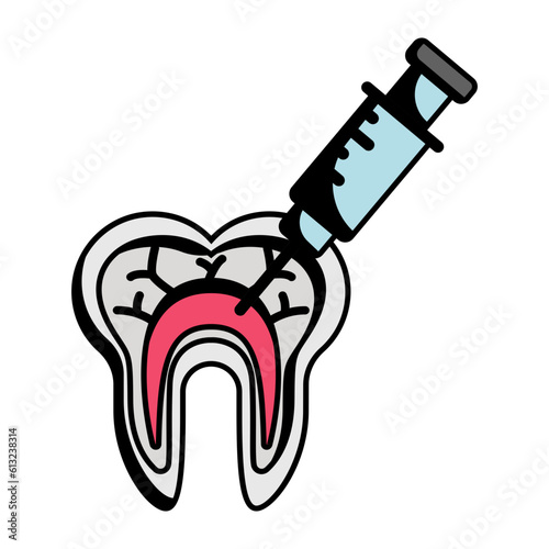 teeth filling procedure concept, local anesthetic lidocaine vector icon design, Dentures symbol,Oral Healthcare sign, Dental instrument stock illustration 