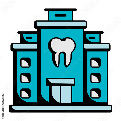Dentist Office Building concept, Dental Clinic Facade vector icon design, Dentures symbol,Oral Healthcare sign, Dental instrument stock illustration 