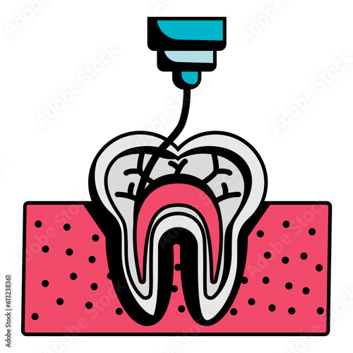 Endodontic therapy concept, Root canal treatment vector icon design, Dentures symbol,Oral Healthcare sign, Dental instrument stock illustration 