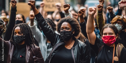 A group of protesters demanding justice, representing the ongoing struggle for social and racial equality in the legal system , concept of Activism, created with Generative AI technology
