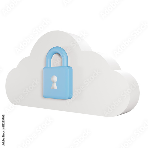 Cloud security 3d icon. data technology protection ​​security online network.3d render illustration.