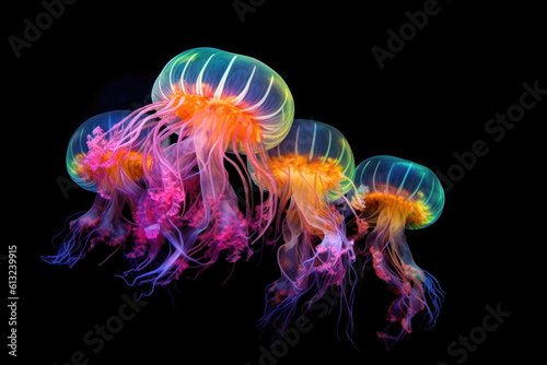 Neon glowing jellyfish on black background