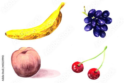 Fototapeta Naklejka Na Ścianę i Meble -  set of fruits and berries aquarelle