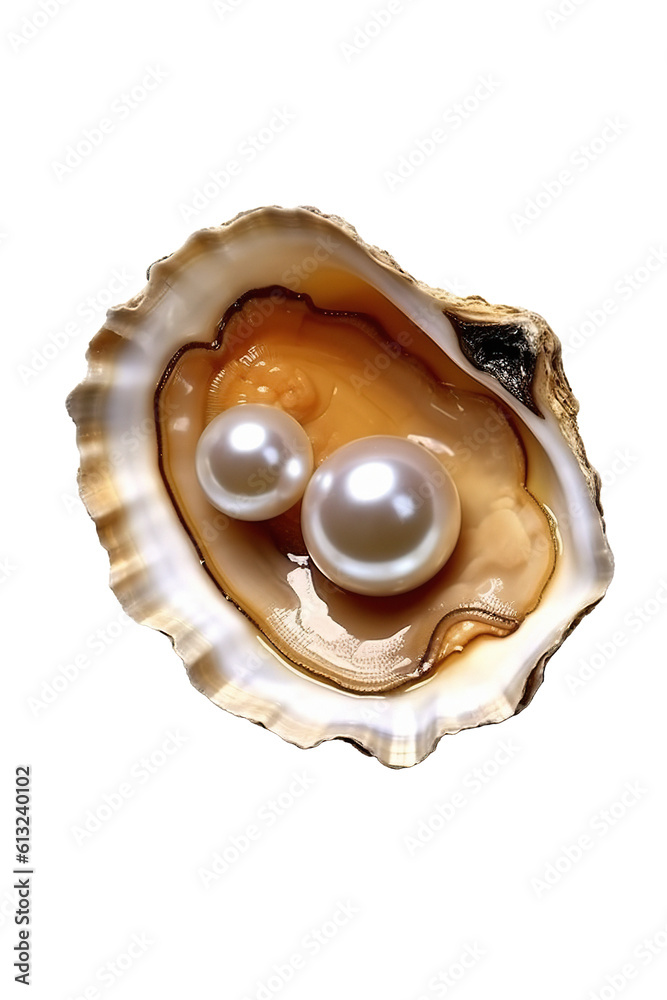 various pearls in open oyster on a white background. generated with AI various pearls in open oyster on a white background. generated with AI