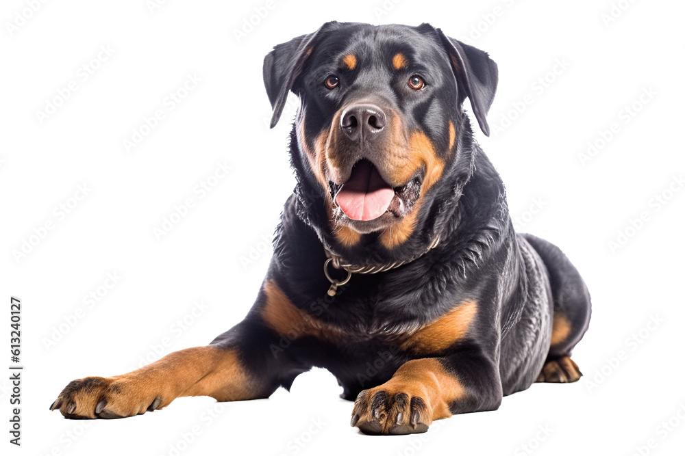 portrait of rottweiler on white background. generated with AI portrait of rottweiler on white background. generated with AI