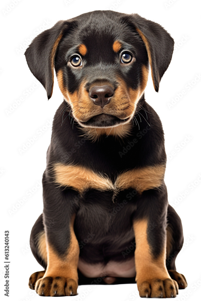 portrait of rottweiler puppy isolated in white. generated with AI