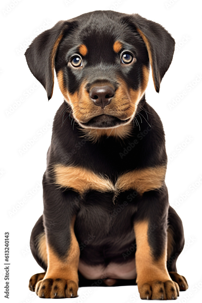 portrait of rottweiler puppy isolated in white. generated with AI portrait of rottweiler puppy isolated in white. generated with AI