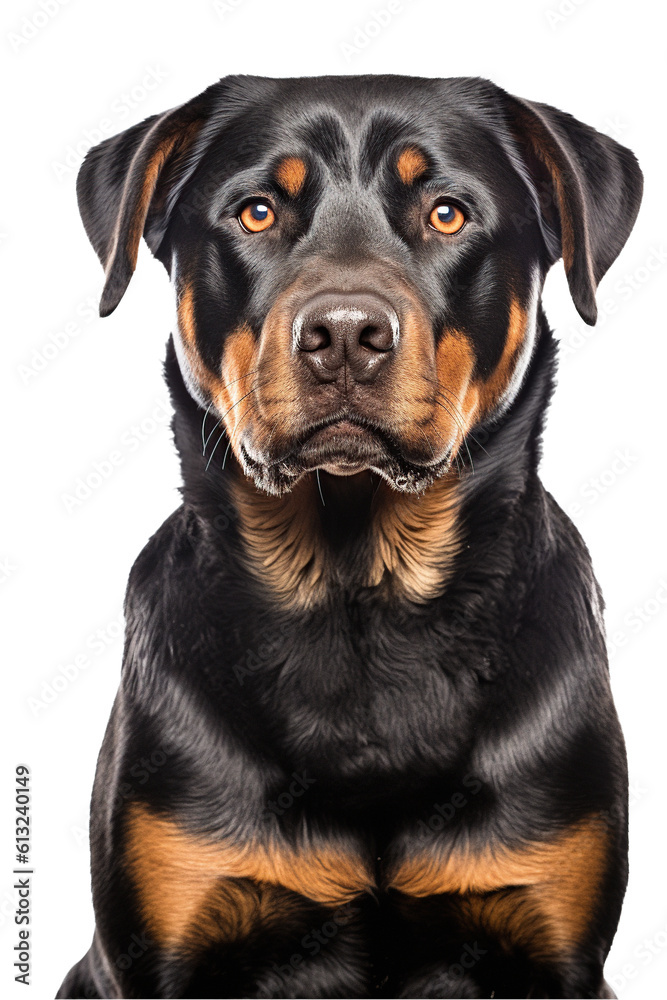 portrait of rottweiler on white background. generated with AI portrait of rottweiler on white background. generated with AI