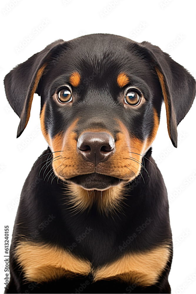 portrait of rottweiler puppy isolated in white. generated with AI portrait of rottweiler puppy isolated in white. generated with AI