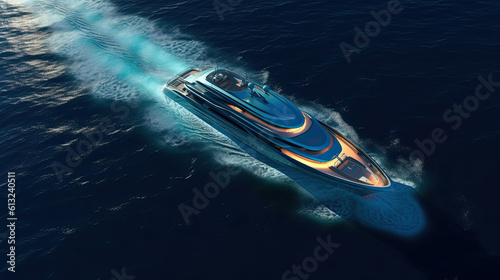 Luxury speed boat motion in tropical sea Generative AI © PaulShlykov