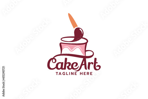 cake art logo with a combination of beautiful lettering, cake and brush.