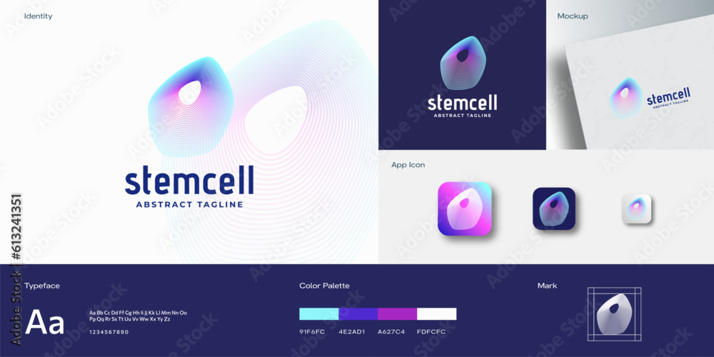 Stem Cell Abstract Vector Emblem Logo Template. Neon Gradient Biology Medical Symbol. Identity Guide with Typography mockup and app icons background layout Isolated Stem Cell Abstract Vector Emblem Logo Template. Neon Gradient Biology Medical Symbol. Identity Guide with Typography mockup and app icons background layout Isolated