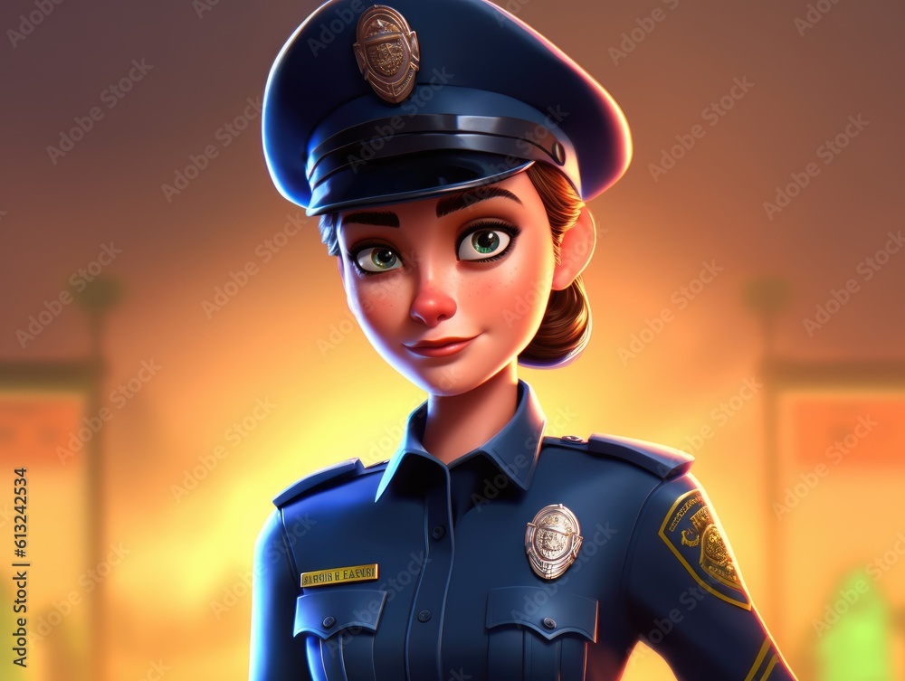 Police Officer Cartoon Character In Pixar Style Generative Ai Stock Illustration Adobe Stock 