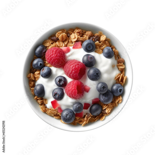 Leinwand Poster Delicious Bowl of Granola with Yogurt with Berries Isolated on a Transparent Background