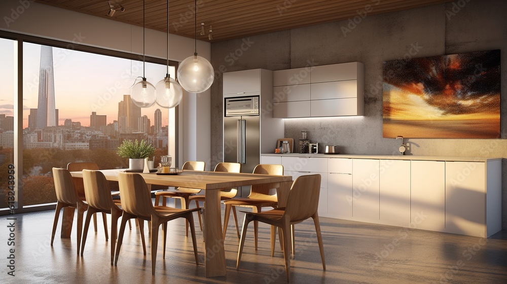design modern kitchen with wooden inserts. Generative AI