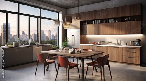 design modern kitchen with wooden inserts. Generative AI