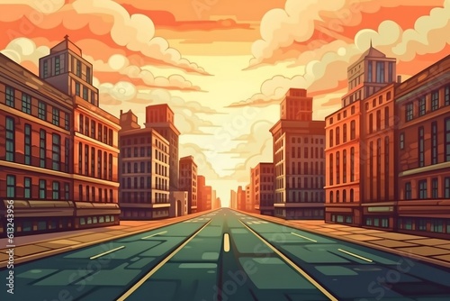 Serenity Amidst Cityscape Illustration of an Empty Road with a Grand House as the Backdrop, Generative Ai