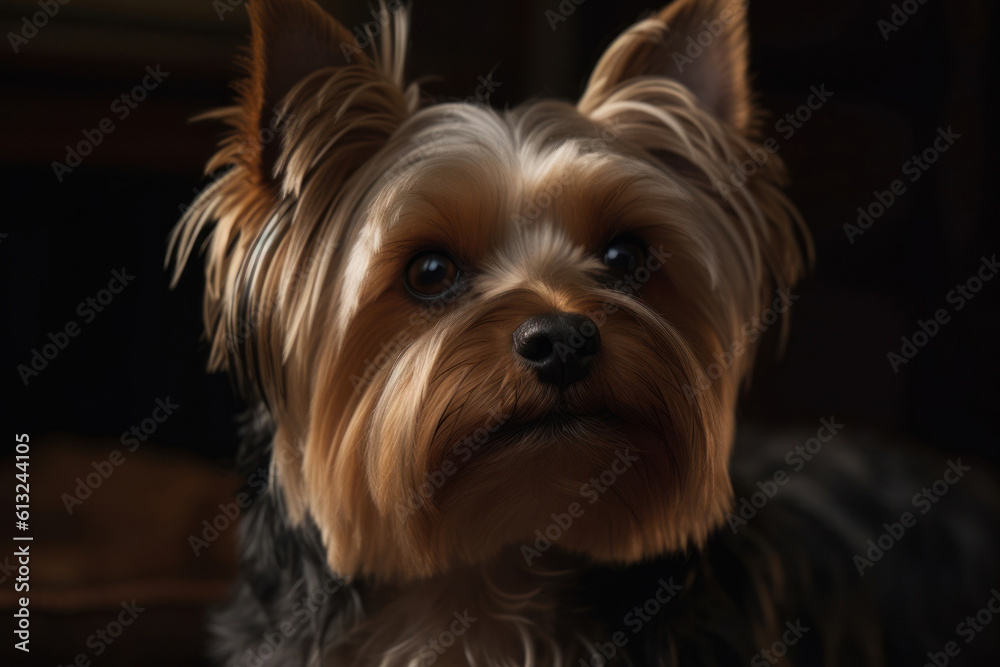 Portrait of a dog of the Yorkshire Terrier breed close-up, generative ai Portrait of a dog of the Yorkshire Terrier breed close-up, generative ai