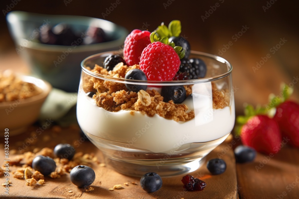 Delicious Bowl of Yogurt with Berries. Generative AI Delicious Bowl of Yogurt with Berries. Generative AI