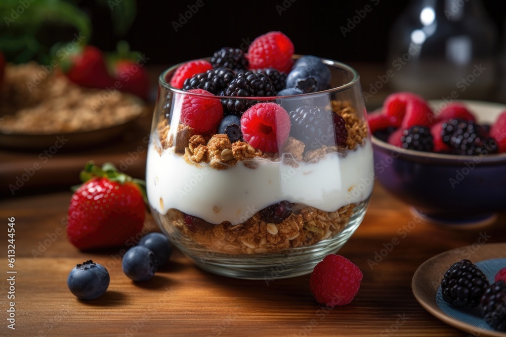 Delicious Bowl of Yogurt with Berries. Generative AI