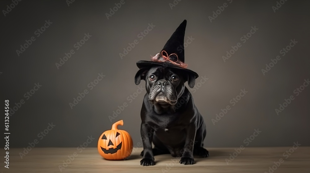 dog in Halloween costume. Generative AI