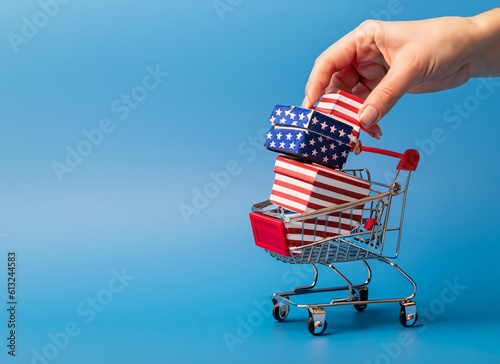 shopping cart with USA flag