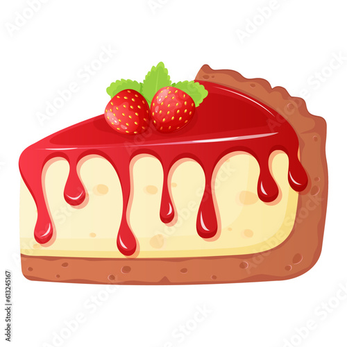 Strawberry cheesecake, sweet pastries isolated on white background.