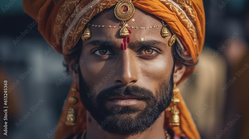 Stunning Young Adult Indian Man Portrait In The Streets of New Delhi - Generative AI.