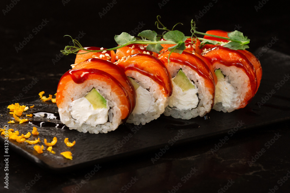 sushi close-up on a dark background sushi close-up on a dark background