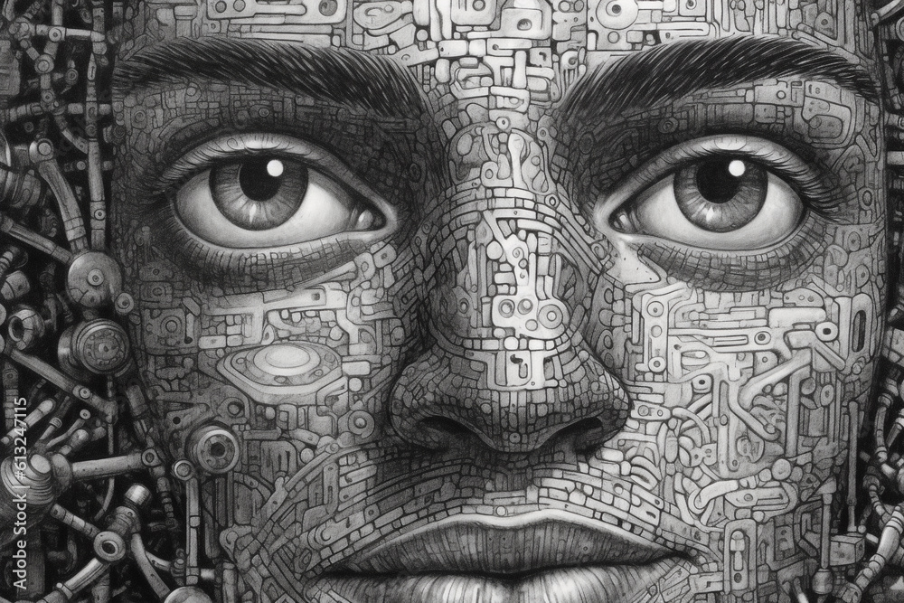 Generative AI - Face of men cyborg face