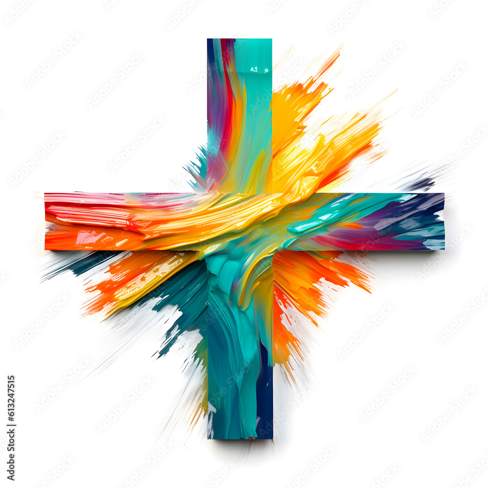 Fototapeta premium Bright colors oil paint latin cross isolated on white background