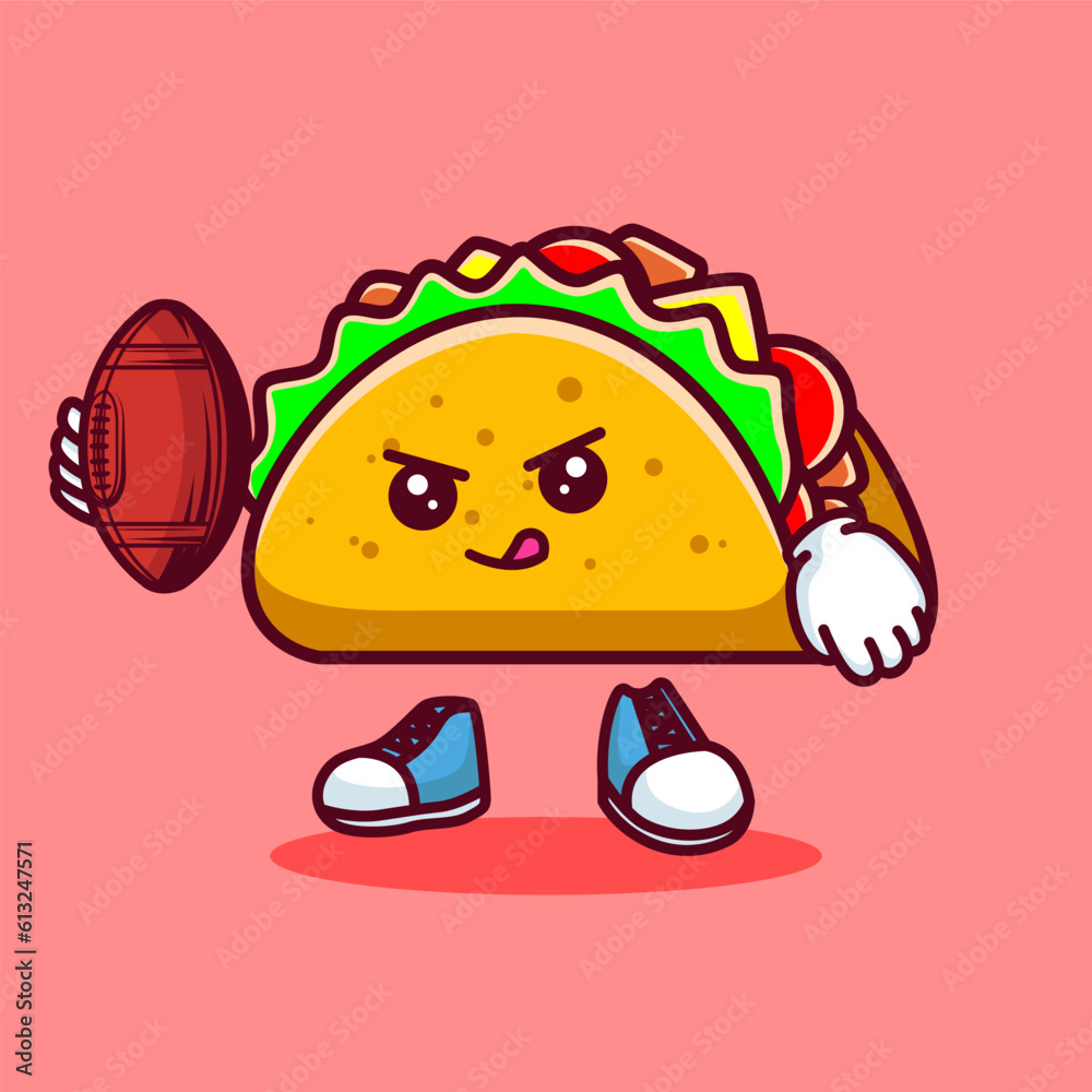 Vector illustration of kawaii taco cartoon character with american football ball. Vector eps 10 Vector illustration of kawaii taco cartoon character with american football ball. Vector eps 10