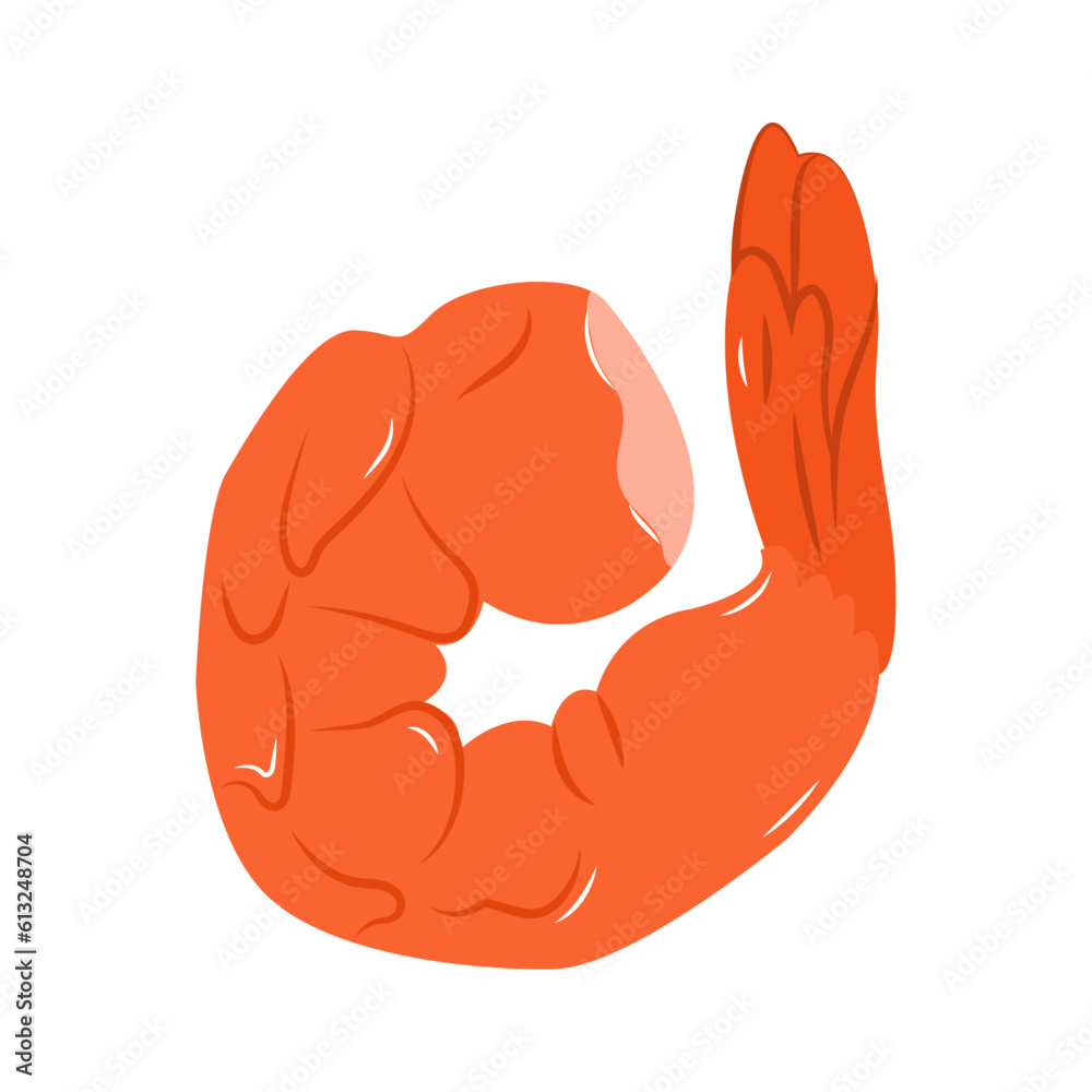 Boiled shrimp without a head flat vector isolated on a white background