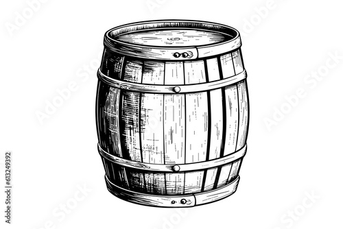 Wood barrel. Hand drawn sketch engraving style vector illustrations © Artem