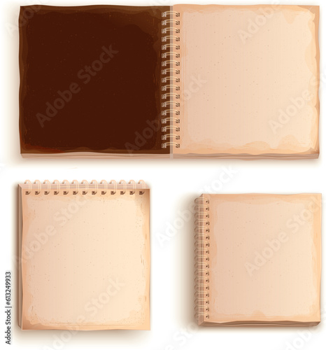 Notepad on spring spread with yellow blank pages isolated on white template