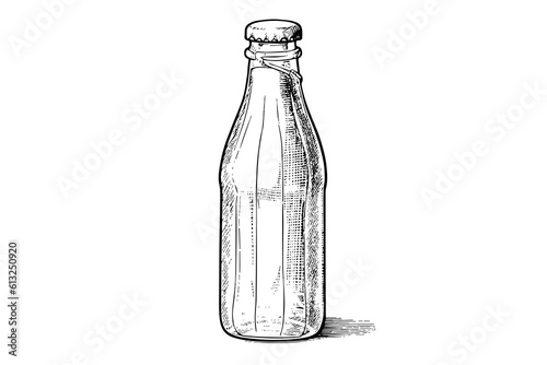 Glass bottle of soda. Ink sketch of cola hand drawn vintage vector illustration