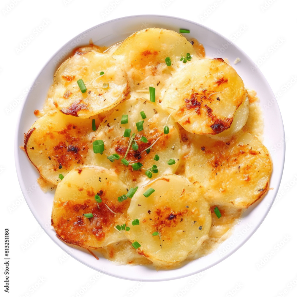 Plate of Potatoes Au Gratin Isolated on a Transparent Background Plate of Potatoes Au Gratin Isolated on a Transparent Background