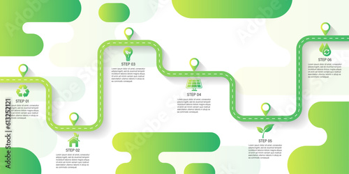 Road map ecology infographics template. save energy and environment concept. can be used for process, presentations, layout, banner,infographic. vector illustration in flat style modern design.