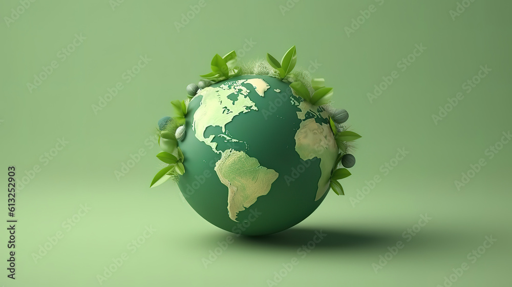 A green globe with a bright light shining on it in the middle of a field. Generative ai A green globe with a bright light shining on it in the middle of a field. Generative ai