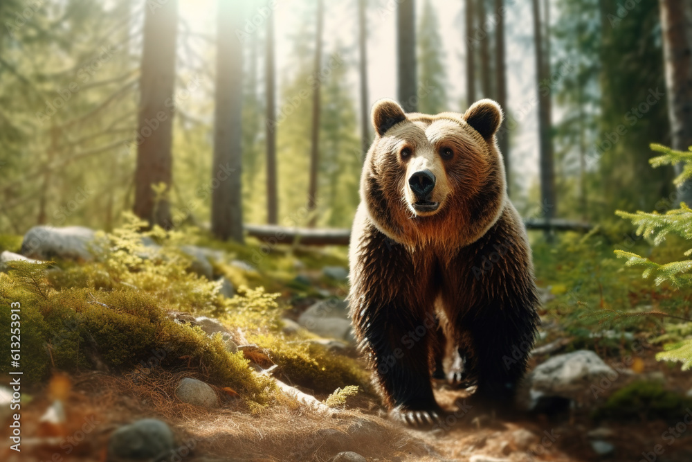 Grizzly brown bear in forest Grizzly brown bear in forest
