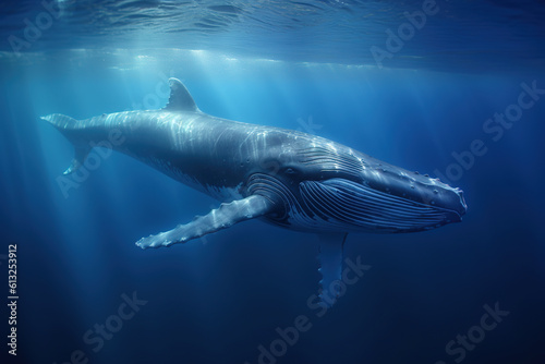 Blue whale swimming deep in the ocean © Jeremy