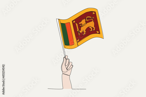 A hand raised the Sri Lanka flag. Flag one-line drawing