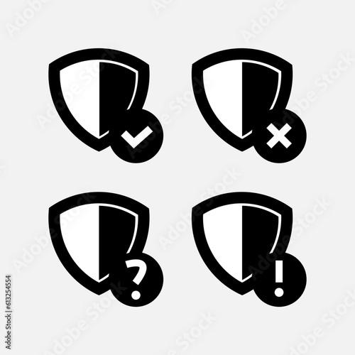 Shield icon vector with flat design vector include check mark, cross ,question mark, and exclamation mark. Uses for website computer and mobile vector. Vector illustration EPS 10
