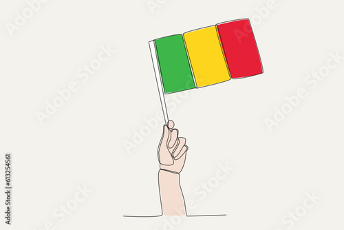 A hand raised the Mali flag. Flag one-line drawing