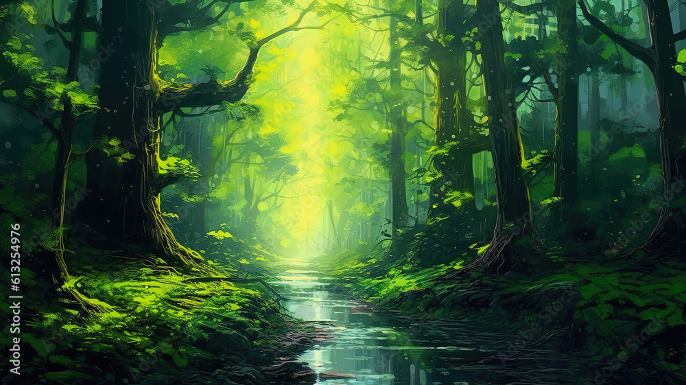 Obraz premium Beech Trees Forest in Early Spring, from below. Generative ai